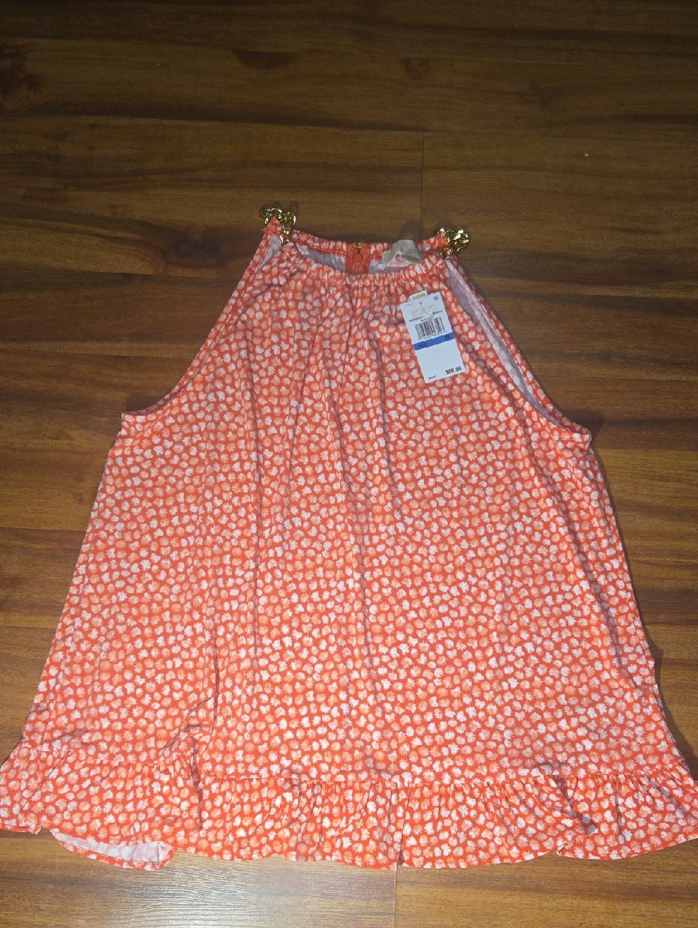 Sleeveless Coral Printed Halter Top with Ruffle Hem Mujer XL  Nwt Michael Kors